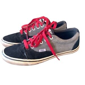 Vans Black and Gray Suede Sneakers Red Laces Size 8